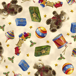 Checking It Twice Collection – Toys Fabric in Brick and Cream Backgrounds