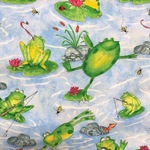 Fabric Piece - Frogs on Blue Background Cotton 35cm x 110cm