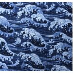 Fabric -  Blue Ocean Waves Printed Dobby Shantung