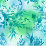 Fabric - Bloom Bright - MSAD674-Q Aqua Meandering Flowers