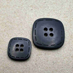Button - 18mm 4 Hole Shiny Square Stitch Edge - Black