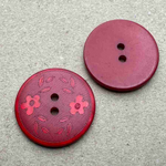 Button - 18mm 2 Hole Laser Etched Floral 24 Red