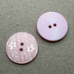 Button - 18mm 2 Hole Laser Etched Floral 66 Pink