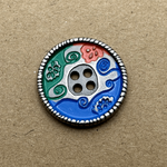 Button - 15mm 4 Hole Silver Crimp Edge Blue/Green/Red
