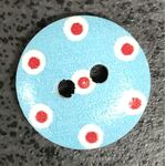 Button - 15mm Blue with Red Dots