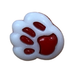 Button - 14mm Paw Print - White/Red