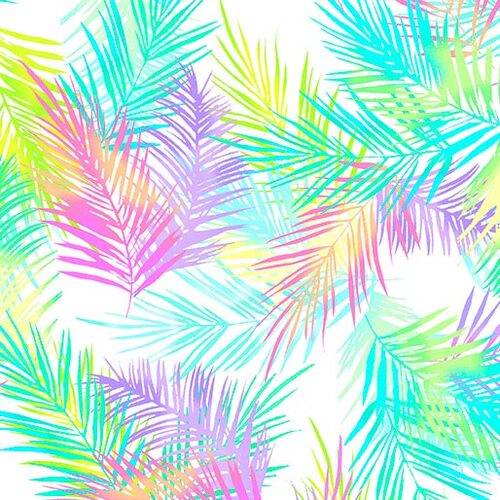 Fabric- K&K Island Palm Leaves White 0107-2309