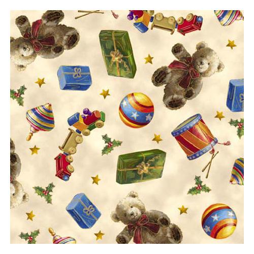 Checking It Twice Collection – Toys Fabric in Brick and Cream Backgrounds