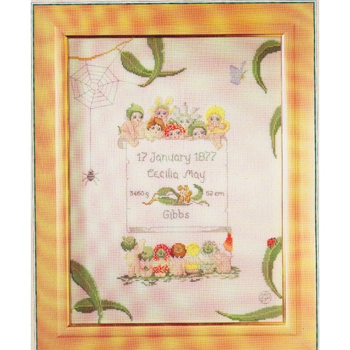 May Gibbs Birth Sampler Cross Stitch Kit - Aida Fabric