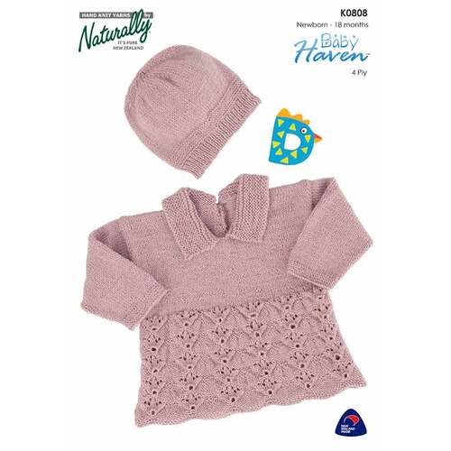 K0808 - Sweater & Hat in Baby Haven 4 Ply