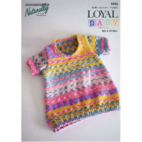 K496 - Short Sleeve Little Dress in 4 Ply & DK/8 Ply