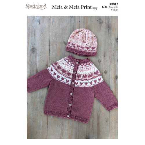 K3017 - Sweet Pink Cardigan & Beanie with Fair Isle Details