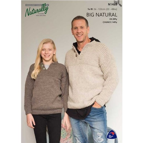 N1468 - Tab Front Sweater in DK/8Ply & Chunky/14Ply