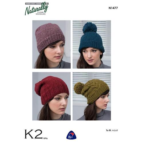 N1477 -  Beanies, Hats in 12 Ply