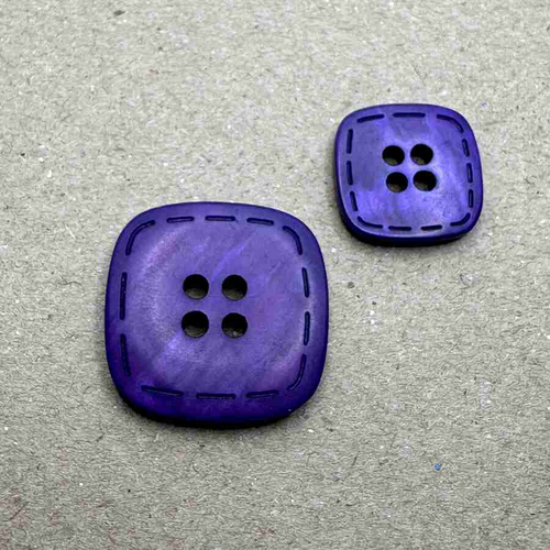 Button - 18mm 4 Hole Shiny Square Stitch Edge - Purple