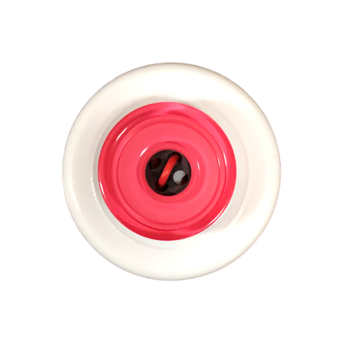 Button - 4 Hole Shiny Black Centre Dark Pink 15mm