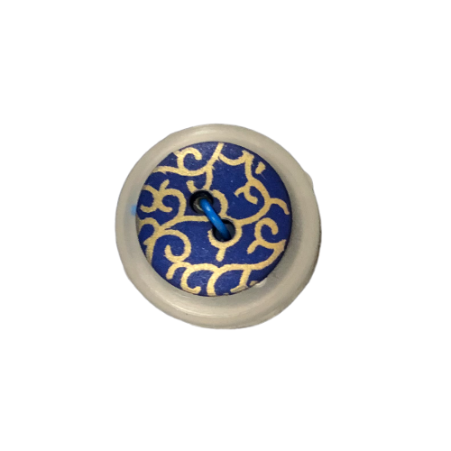 Button - 2 Hole Gold Print Dark Blue 16mm