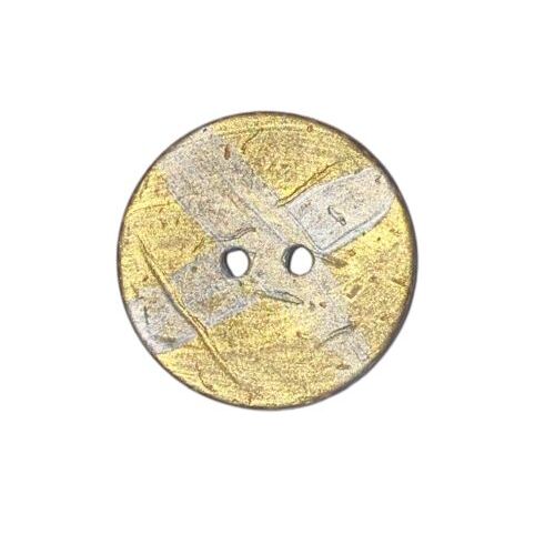 Button - 22mm Coconut Shell Silver Cross - Gold