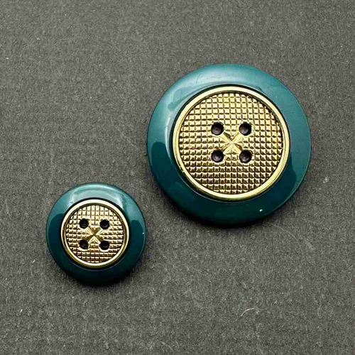 Button - 25mm Nylon Gold Patterned Shank - Green