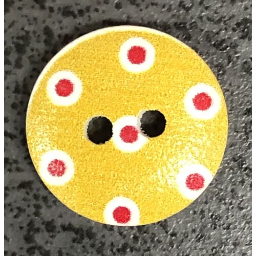 Button - 15mm Yellow with Red Dots