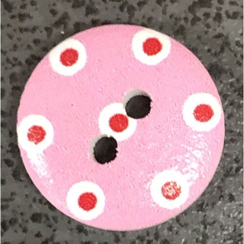 Button - 15mm Pink with Red Dots