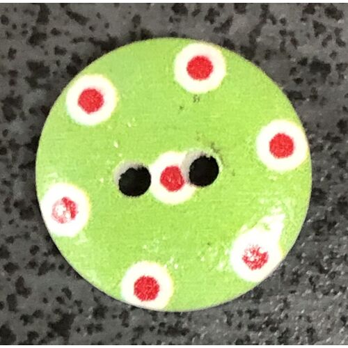 Button - 15mm Green with Red Dots