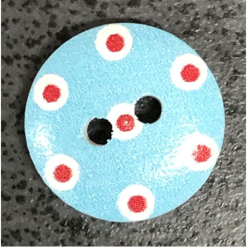 Button - 15mm Blue with Red Dots