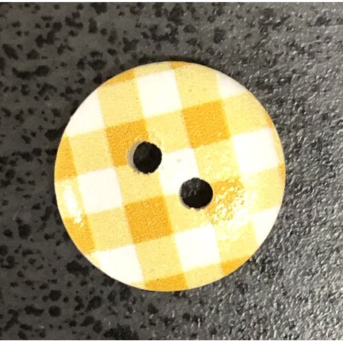 Button - 15mm Yellow & White Check