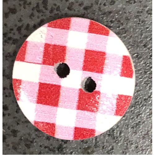 Button - 15mm Red & White Check