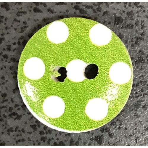 Button - 15mm Green with White Dots