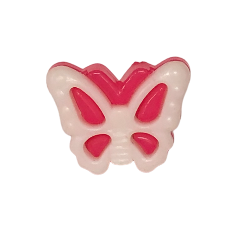 Button - 15mm Butterfly - White/Dark Pink