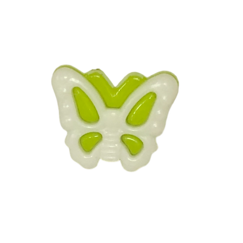 Button - 15mm Butterfly - White/Lime