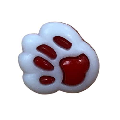 Button - 14mm Paw Print - White/Red