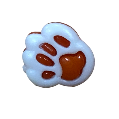 Button - 14mm Paw Print - White/Orange