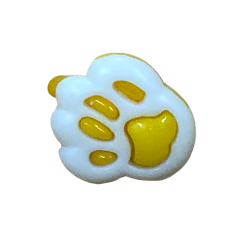 Button - 14mm Paw Print - White/Yellow