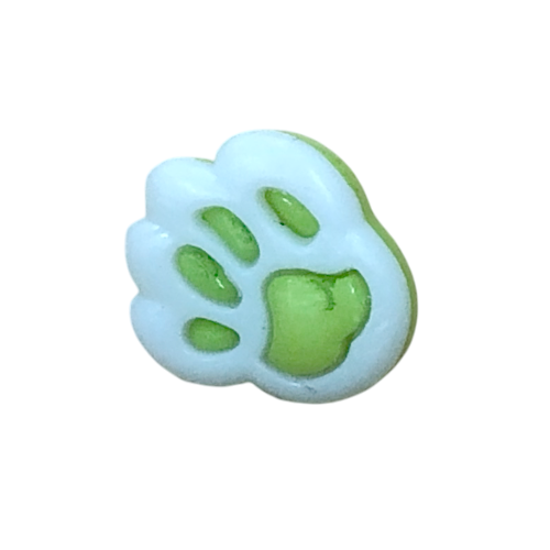 Button - 14mm Paw Print - White/Lime