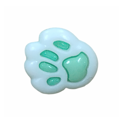 Button - 14mm Paw Print - White/Mint