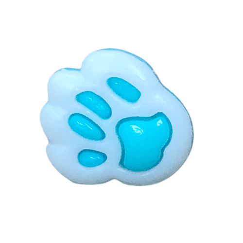 Button - 14mm Paw Print - White/Cyan