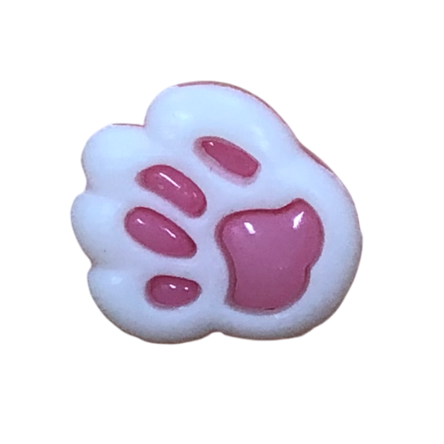 Button - 14mm Paw Print - White/Light Pink