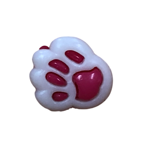 Button - 14mm Paw Print - White/Dark Pink